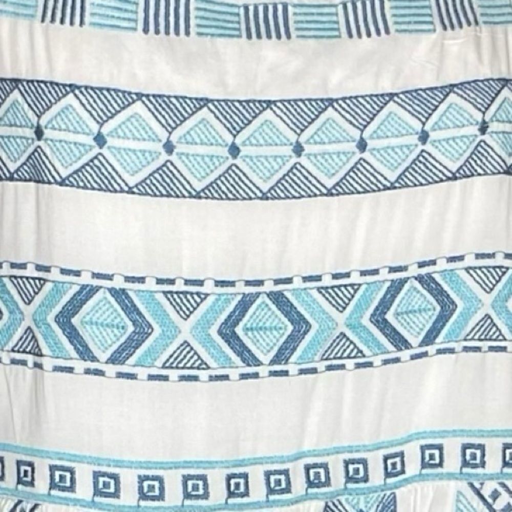 Savanna Jane Wm’s Sz Lrg White Blue Striped Aztec Embroidered Sun Dress - Picture 2 of 5